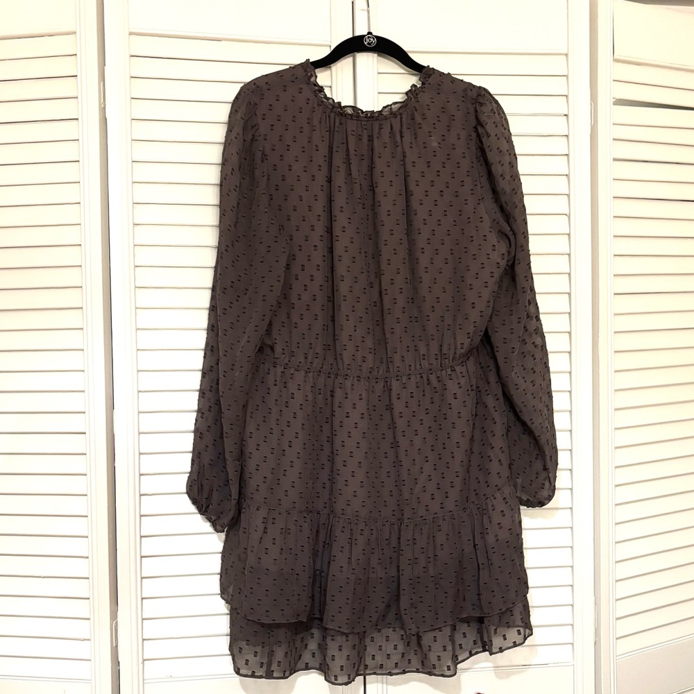 Marie Oliver Wynona Silk-Blend Tiered Mini Dress in Chocolate Brown Large - Picture 3 of 5